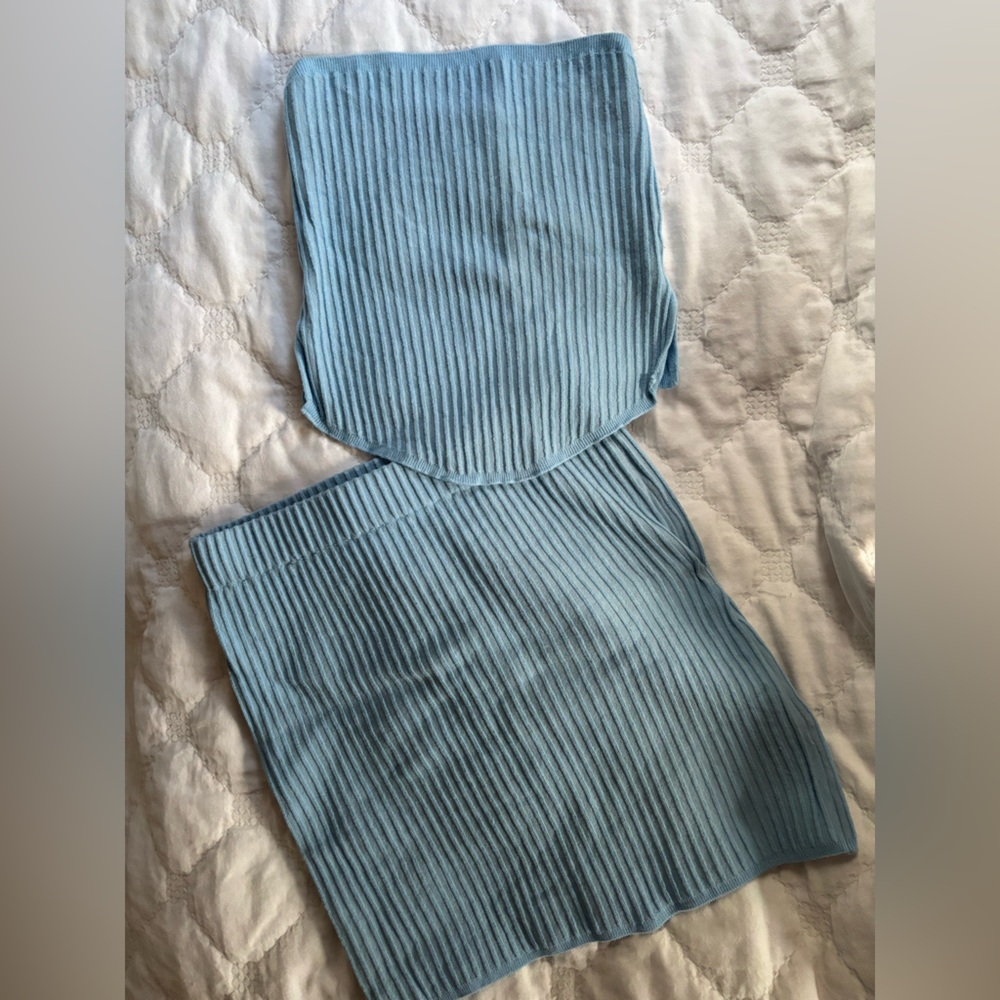 Blue Ribbed Knit Set